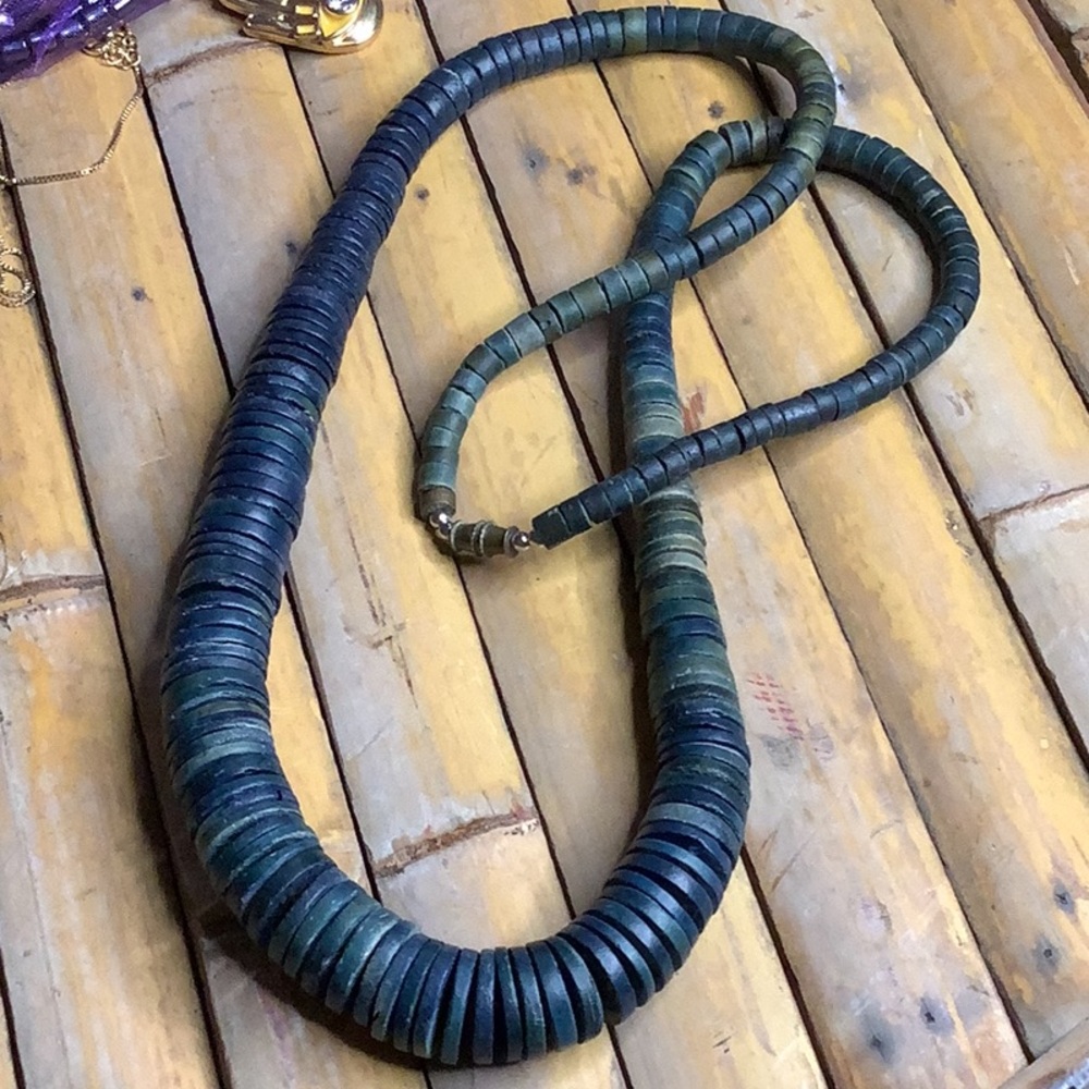 Blue Dyed Wood Necklace